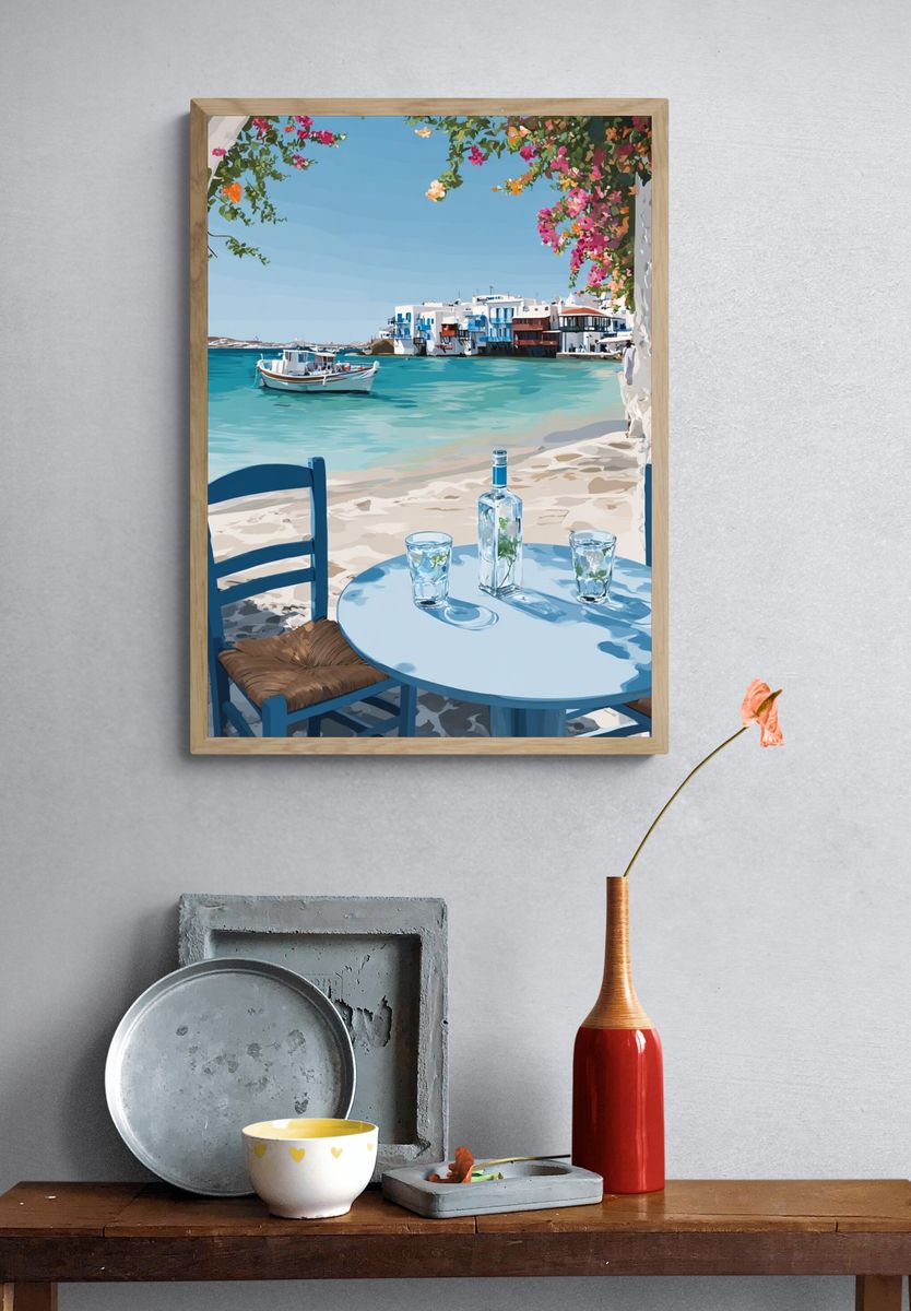 Coastal with Blue Chairs — Illustration Print. — room view 3