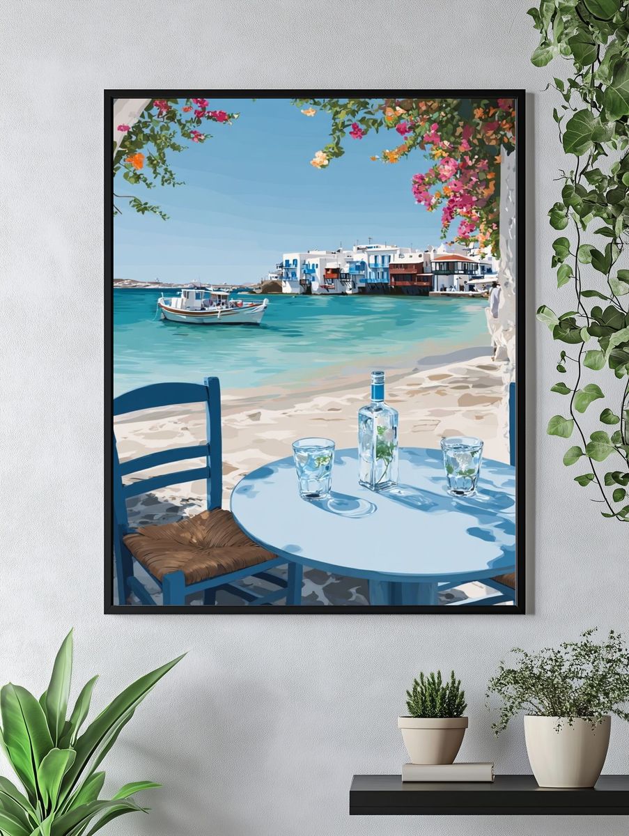 Coastal with Blue Chairs — Illustration Print. — room view 4