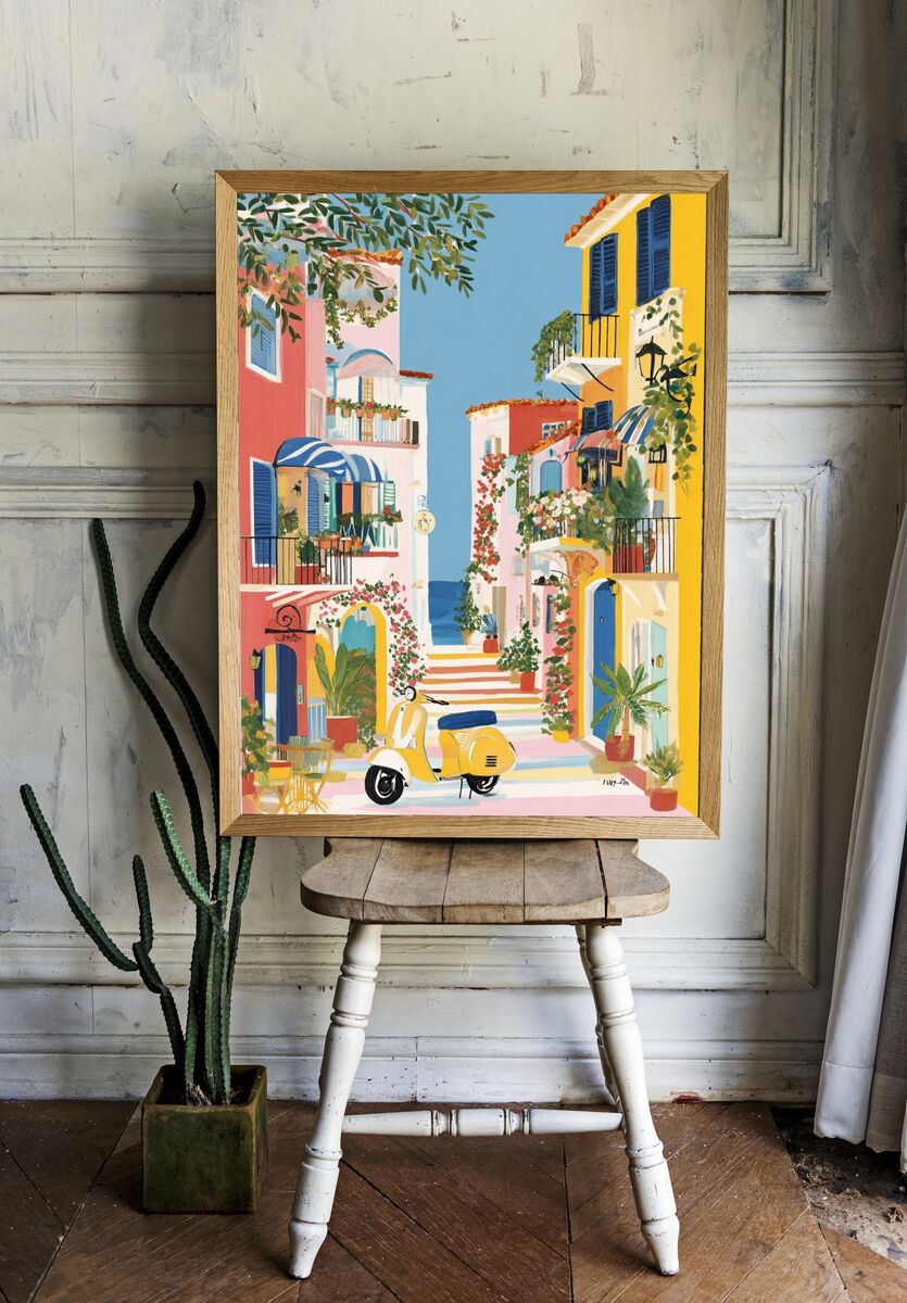 Charming Coastal Village — Illustration Print. — room view 1