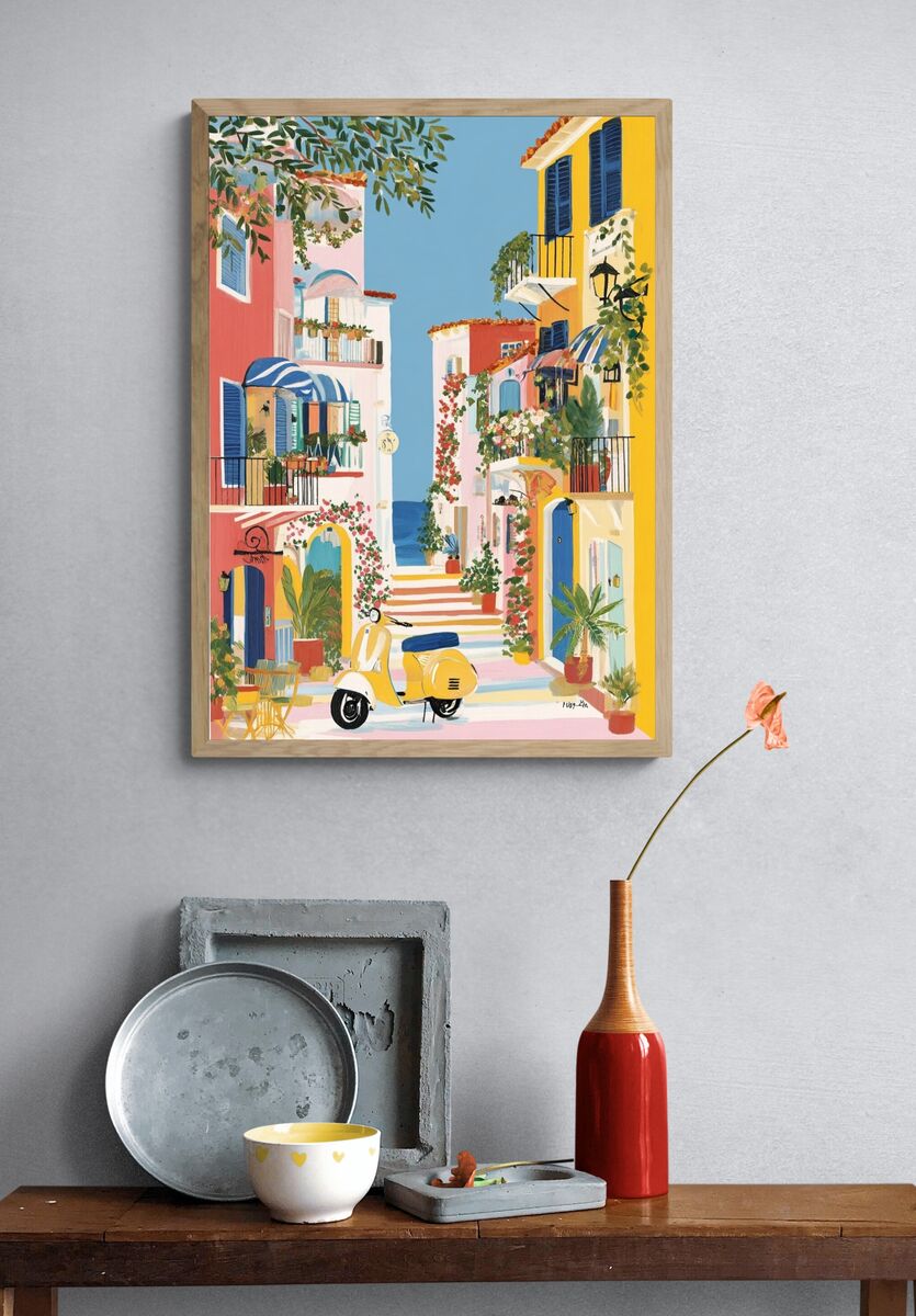 Charming Coastal Village — Illustration Print. — room view 3