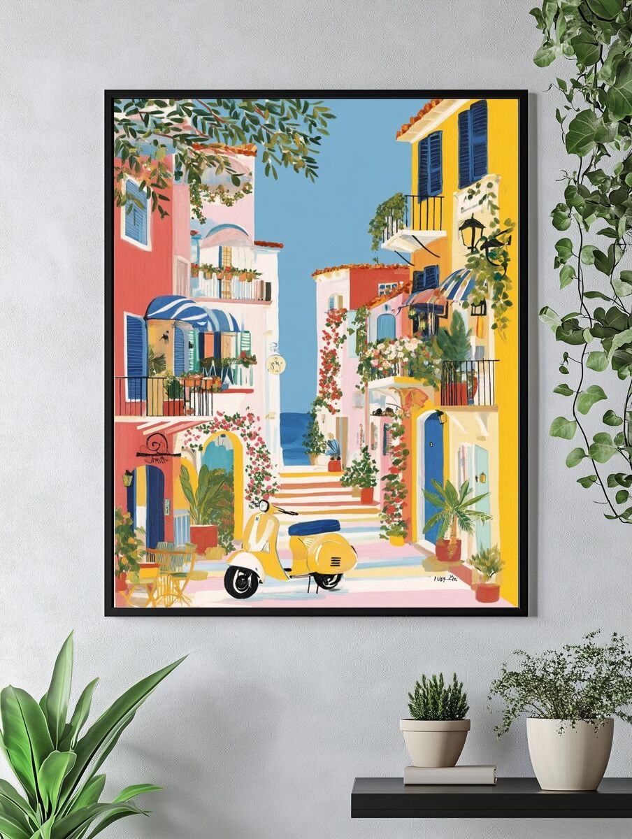 Charming Coastal Village — Illustration Print. — room view 4