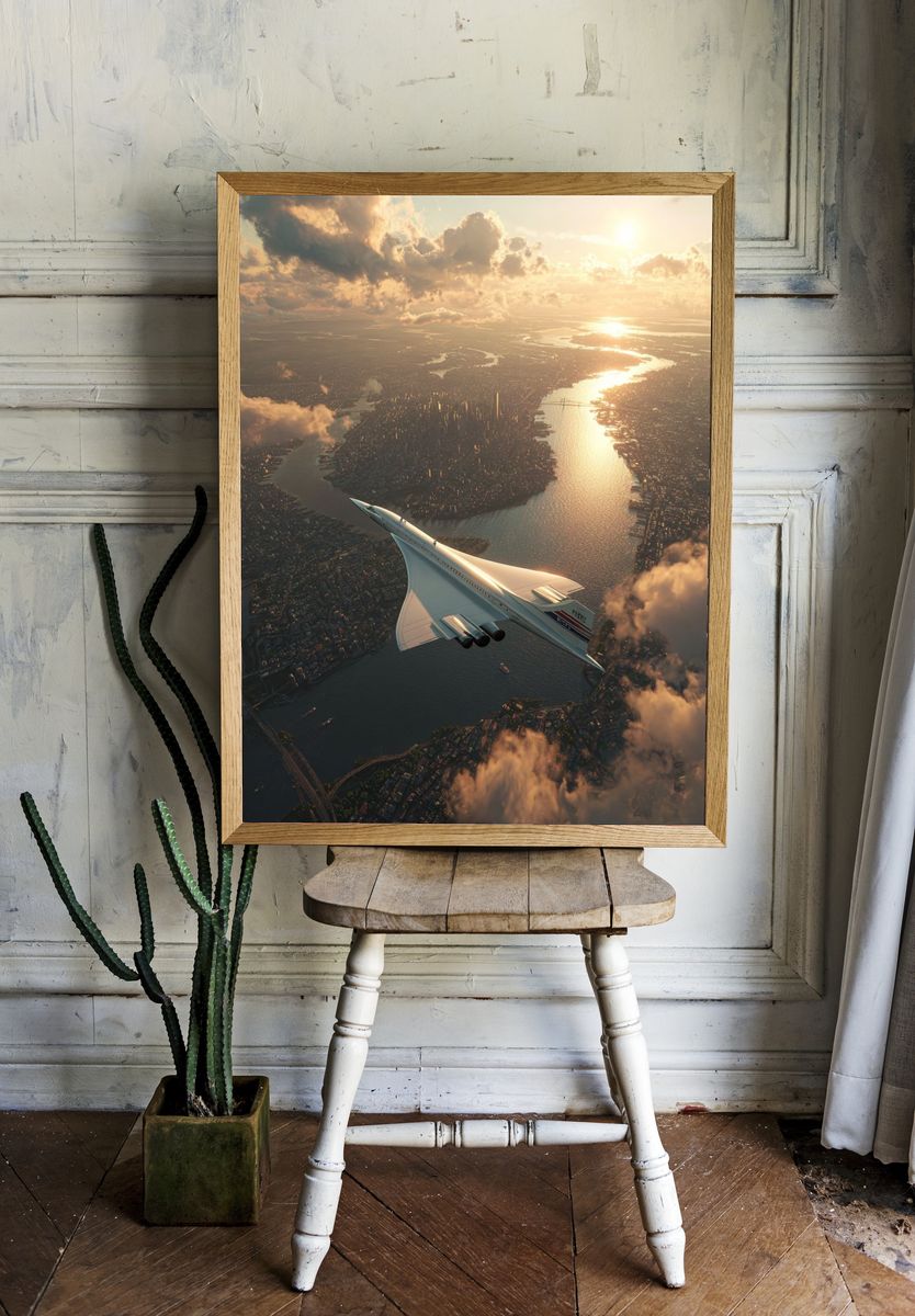 Concorde Over Cityscape — Photography Print. — room view 1