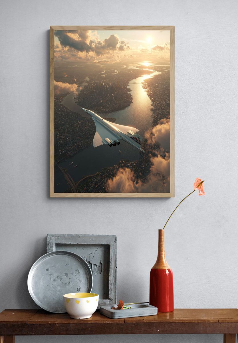 Concorde Over Cityscape — Photography Print. — room view 3