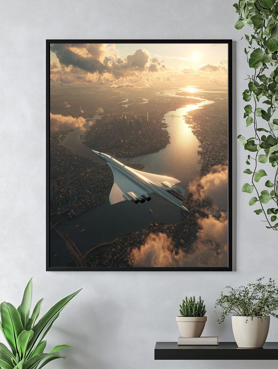 Concorde Over Cityscape — Photography Print. — room view 4