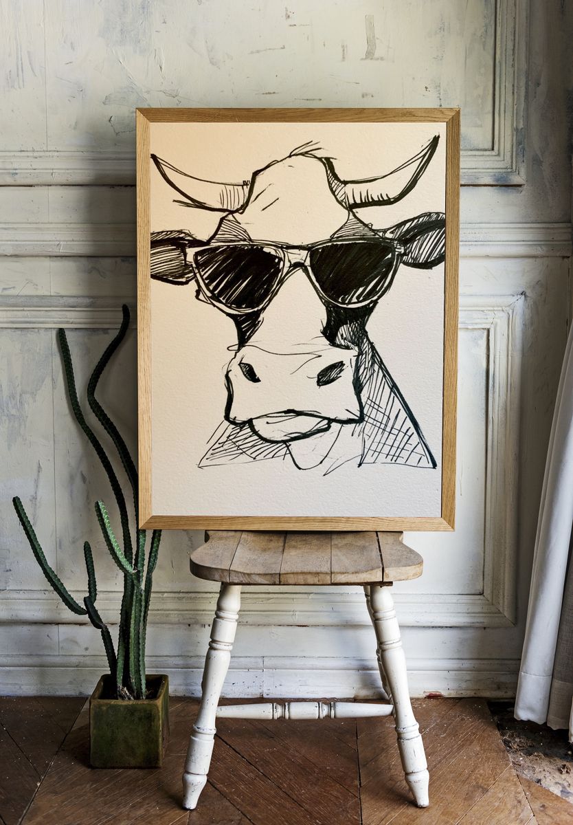 Cool Cow Sketch Poster. — room view 1