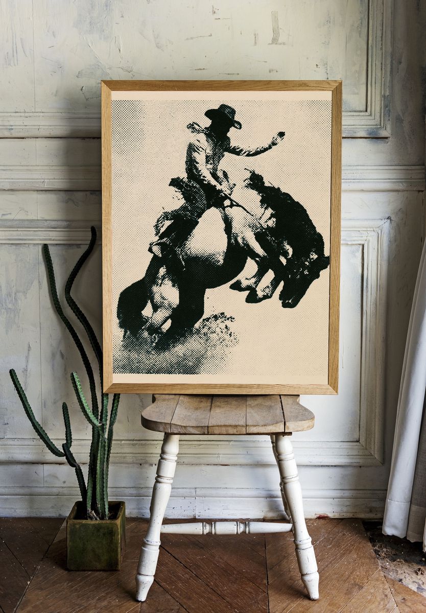 Cowboy Rodeo Halftone Print. room preview