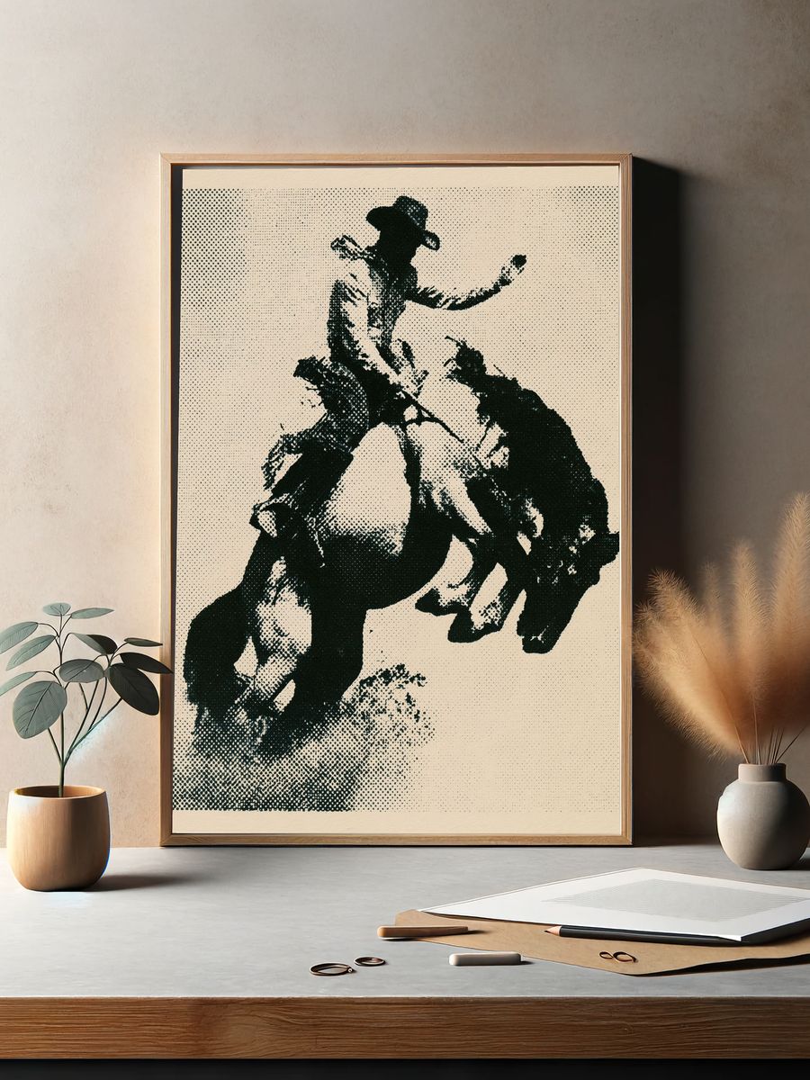 Cowboy Rodeo Halftone Print. — room view 2