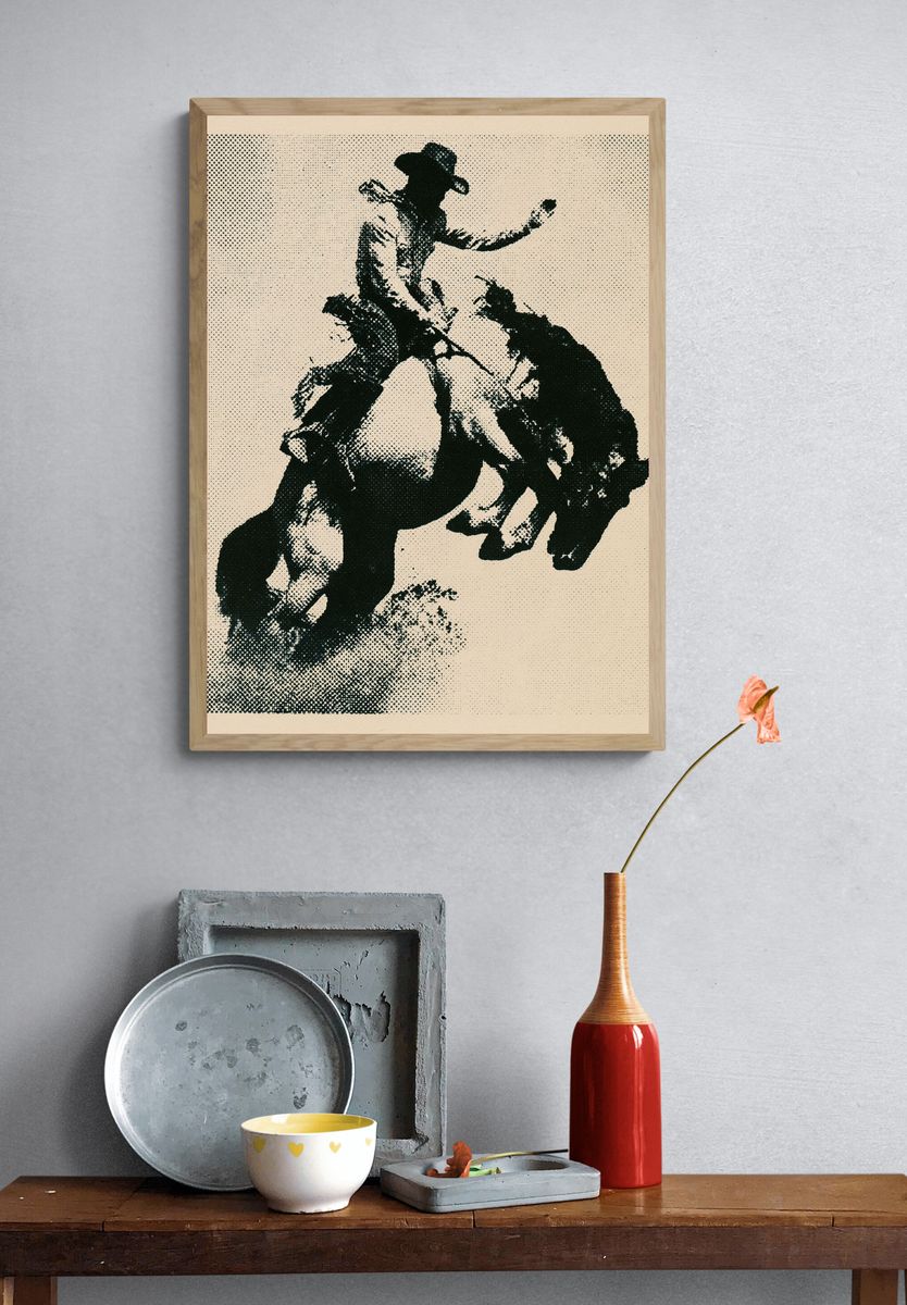 Cowboy Rodeo Halftone Print. — room view 3