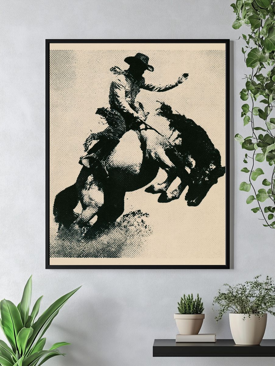 Cowboy Rodeo Halftone Print. — room view 4