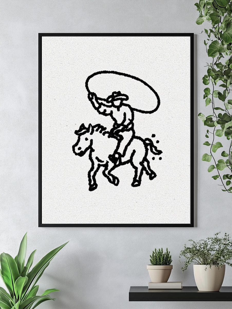 Cowboy on Horse — Line Art Print. — room view 4