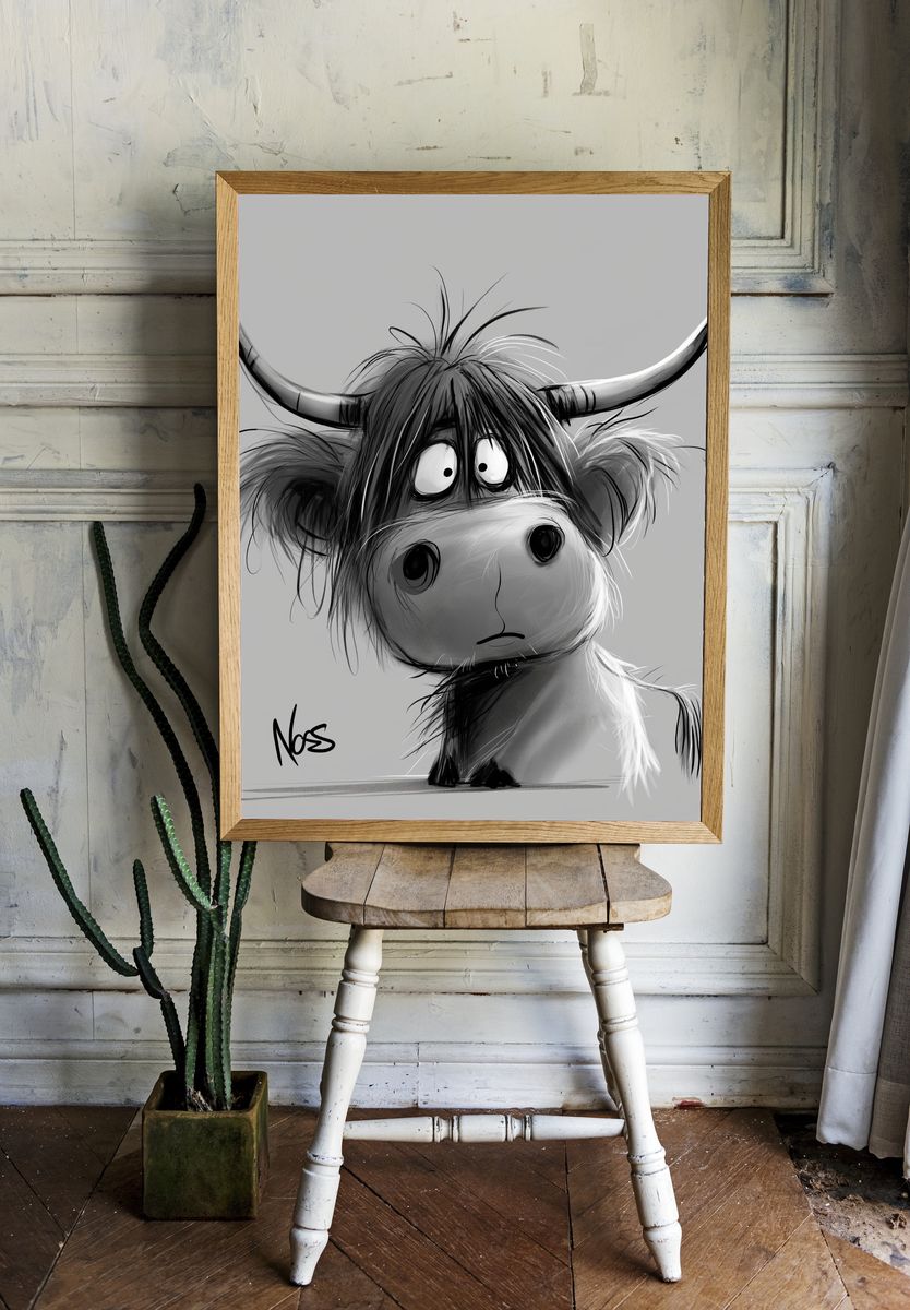 Cow Portrait Illustration Poster. — room view 1
