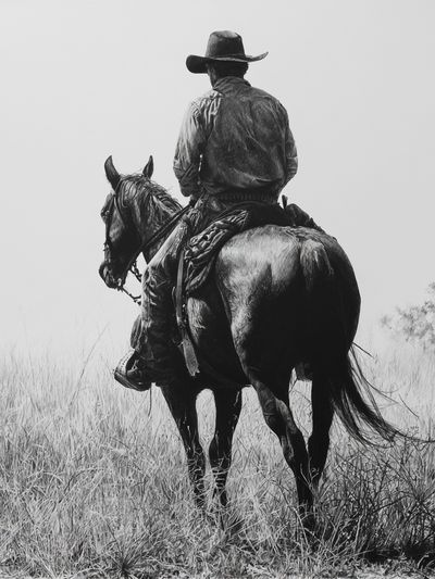 Cowboy on Horse Black-White Poster.