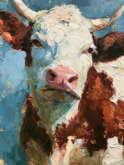 Cow Portrait Oil Painting Poster. poster