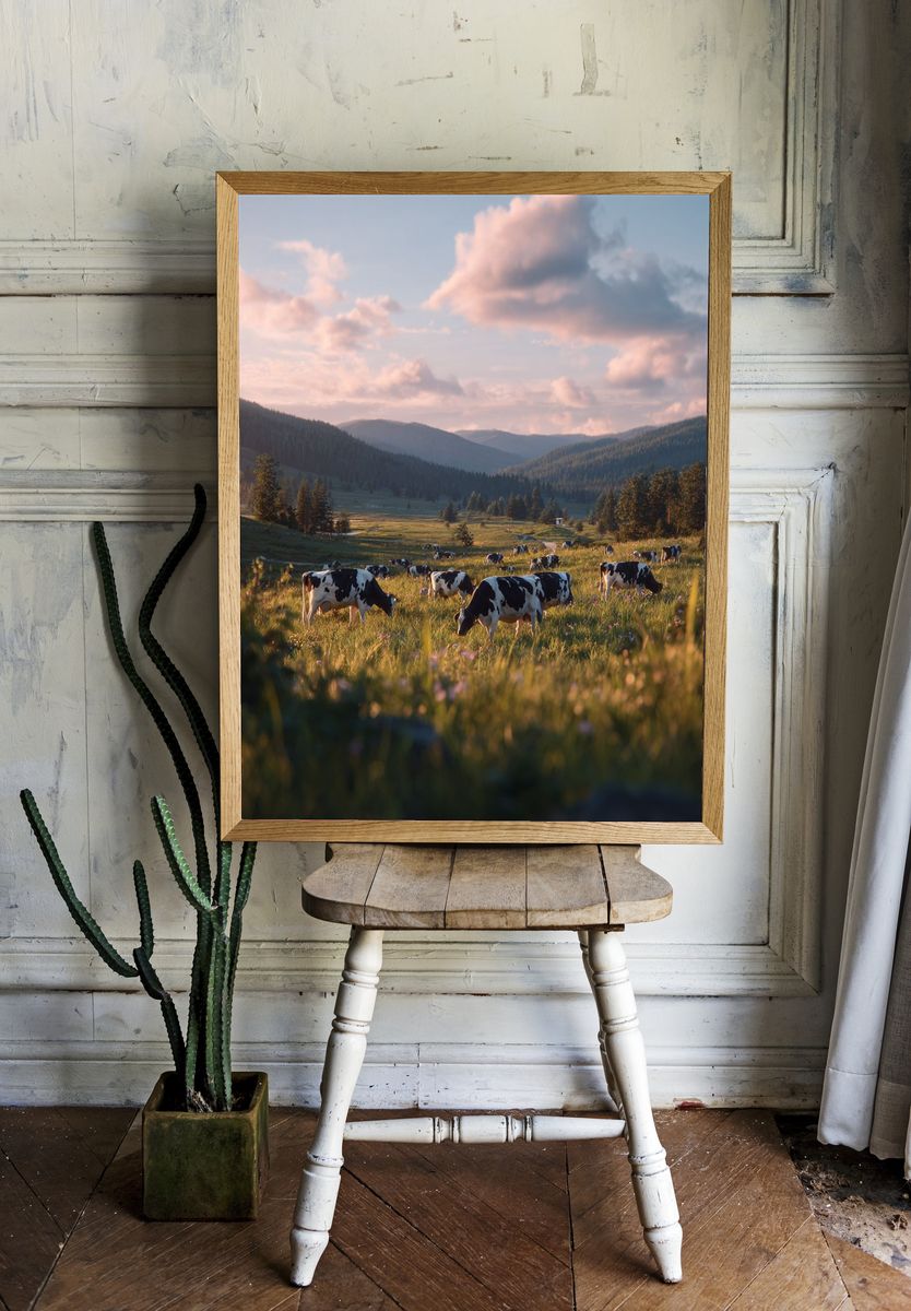 Cows Grazing in Pasture — Nature Print. — room view 1