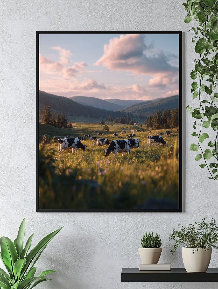 Cows Grazing in Pasture — Nature Print. — room view 4