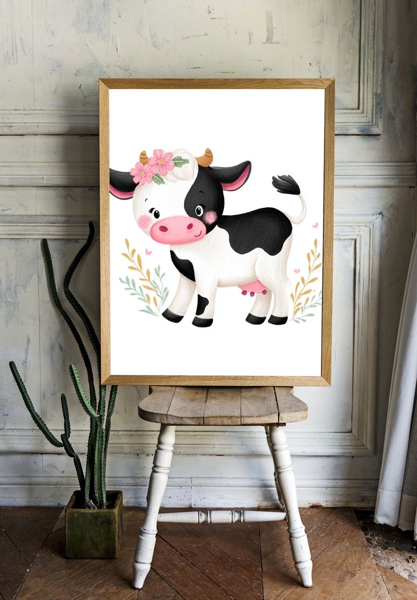 Cute Cow Illustration Poster. — room view 1