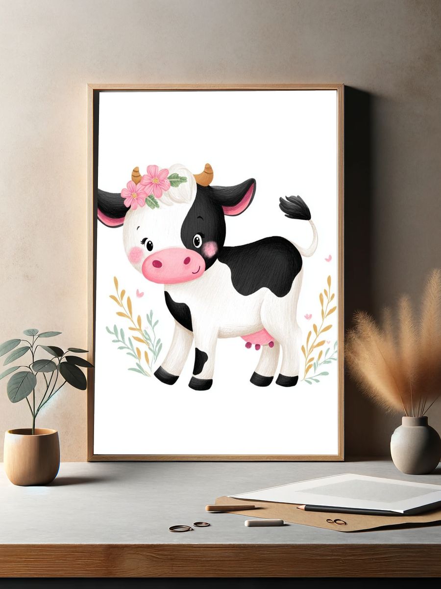 Cute Cow Illustration Poster. — room view 2