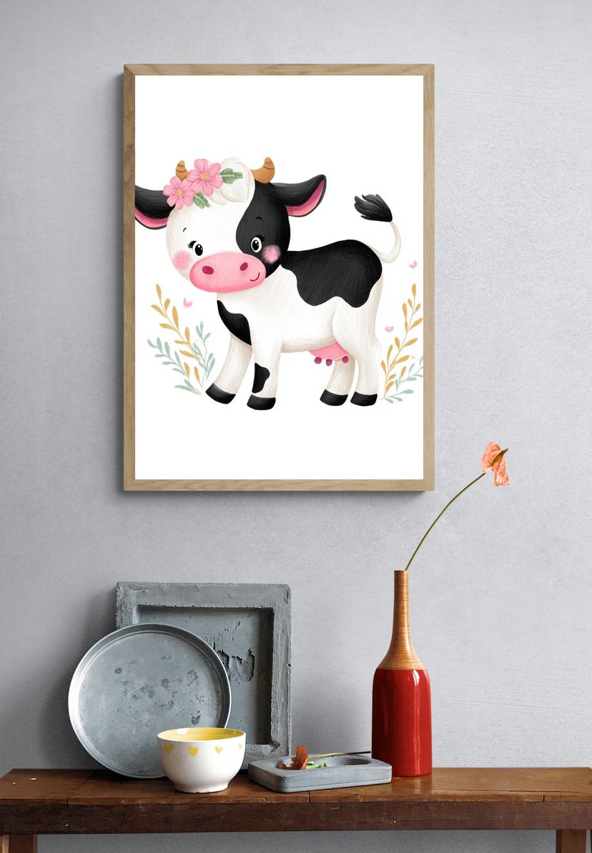 Cute Cow Illustration Poster. — room view 3