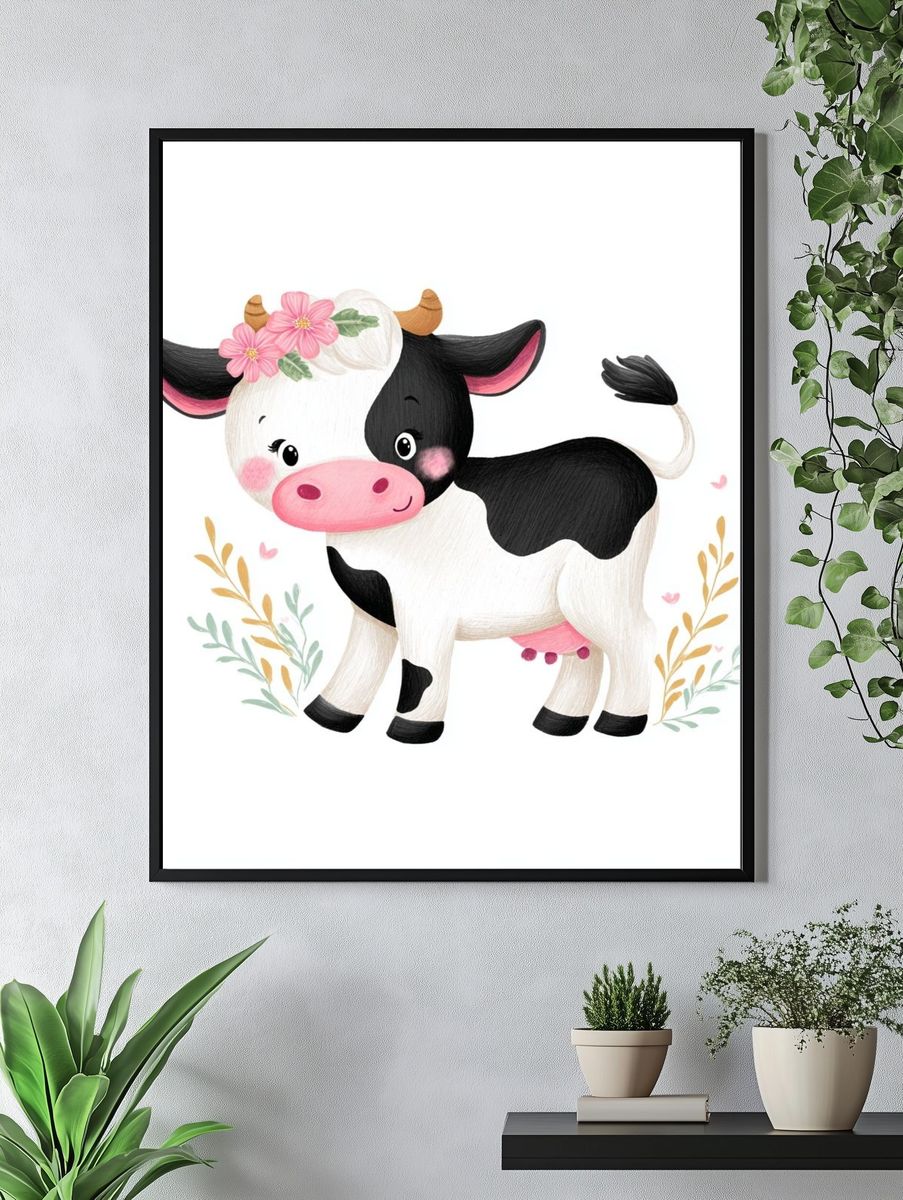 Cute Cow Illustration Poster. — room view 4