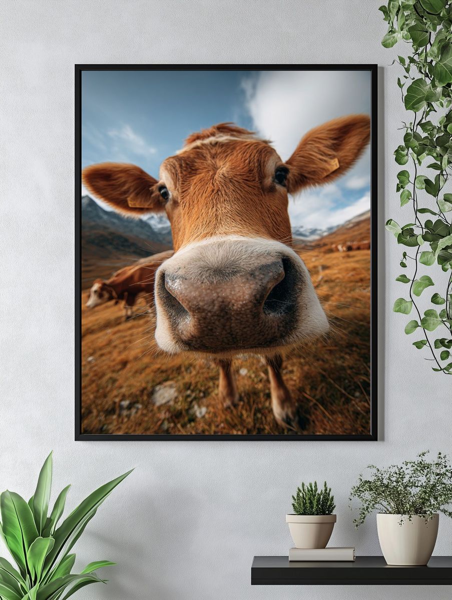 Curious Cow Portrait Poster. — room view 4