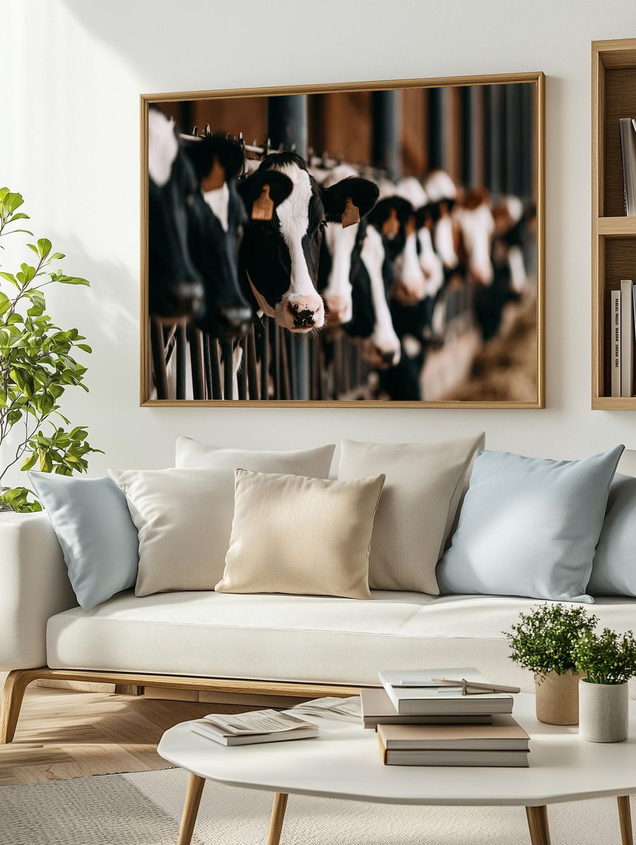 Dairy Cows in Barn Photography Poster. — room view 2