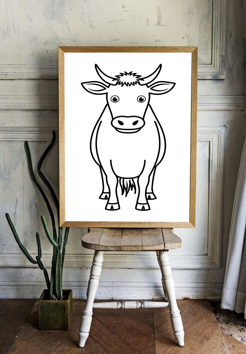 Cute Cow Line Art Poster. room preview