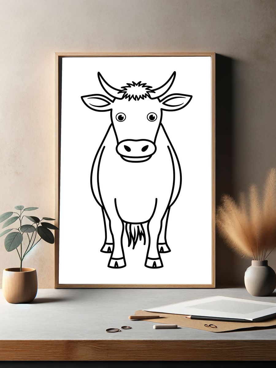 Cute Cow Line Art Poster. — room view 2