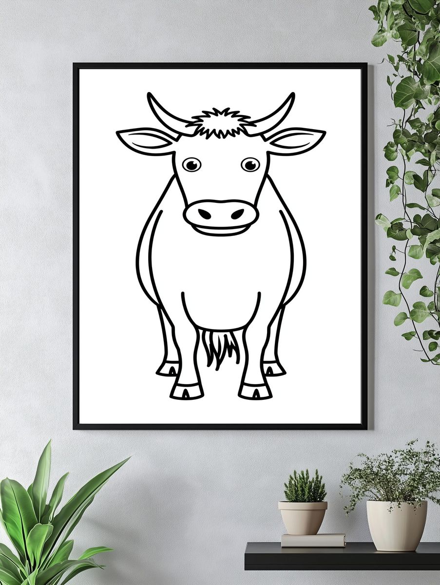 Cute Cow Line Art Poster. — room view 4