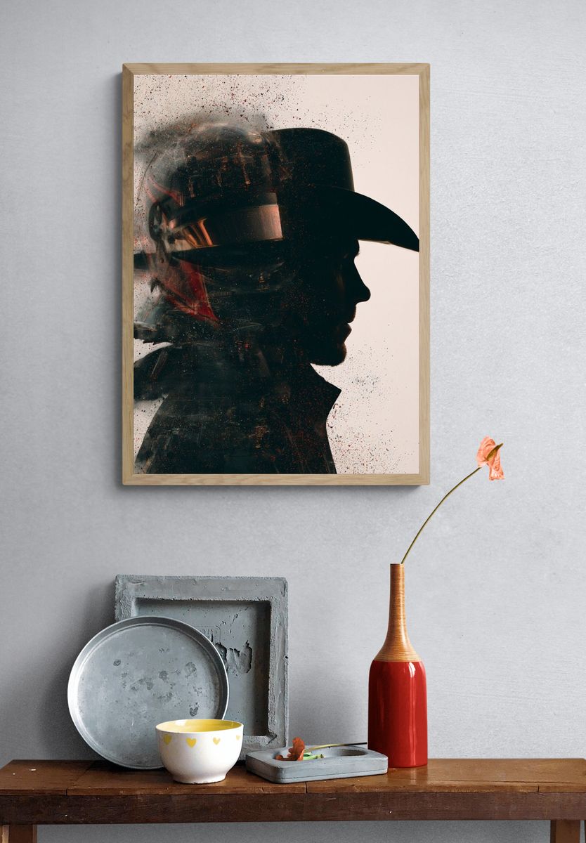 Cowboy Silhouette Photography Poster. — room view 3