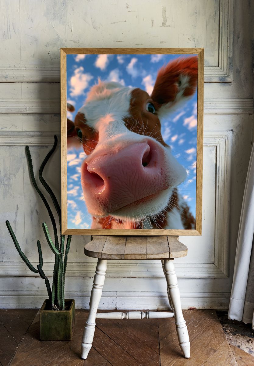 Curious Cow Close-Up Photography Poster. room preview