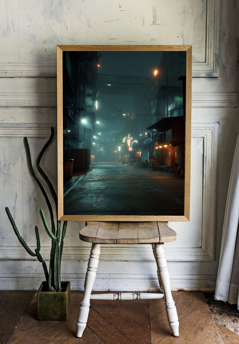 Cyberpunk Cityscape — Photography Print. — room view 1