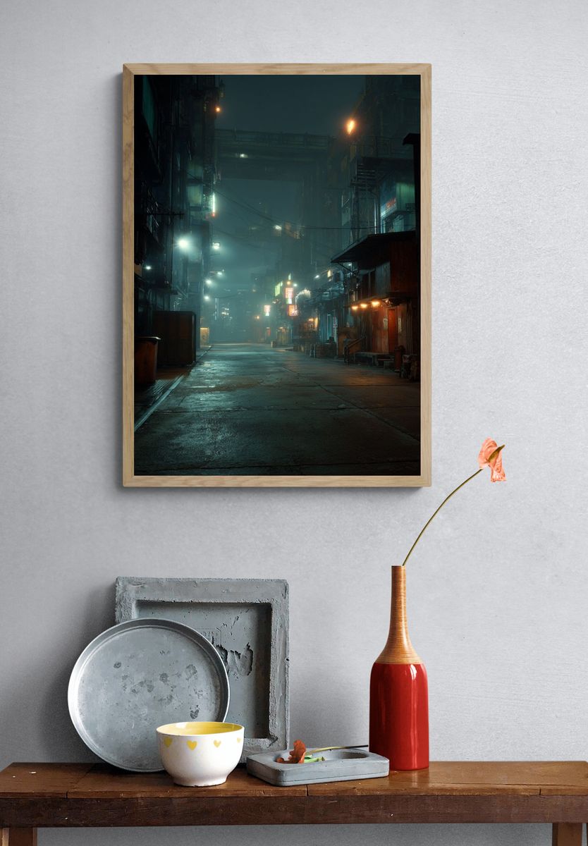 Cyberpunk Cityscape — Photography Print. — room view 3