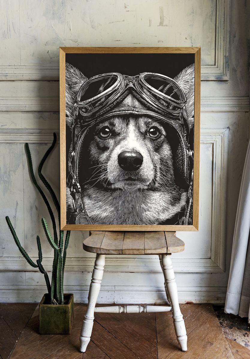 Corgi Pilot — Illustration Print. — room view 1