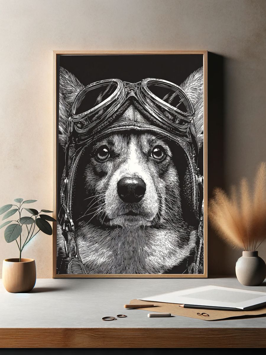 Corgi Pilot — Illustration Print. — room view 2