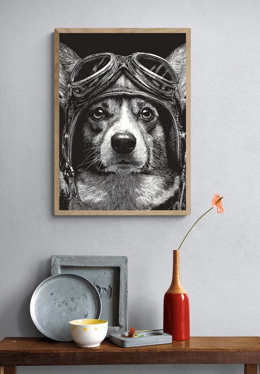 Corgi Pilot — Illustration Print. — room view 3