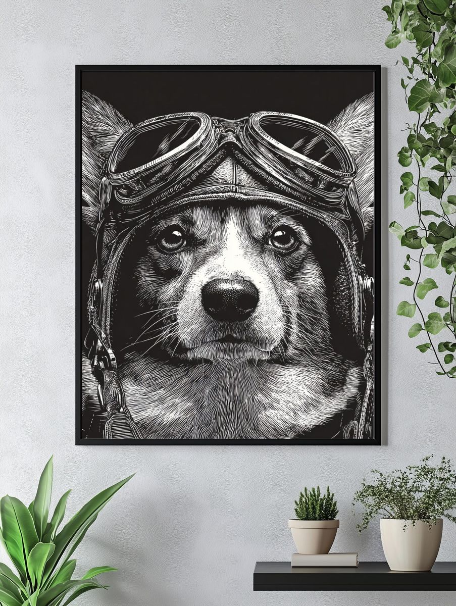 Corgi Pilot — Illustration Print. — room view 4