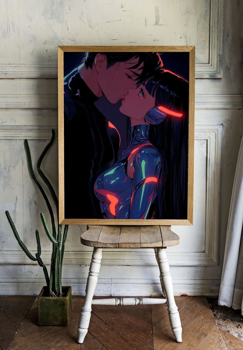 Cyberpunk Lovers — Digital Art Print. — room view 1