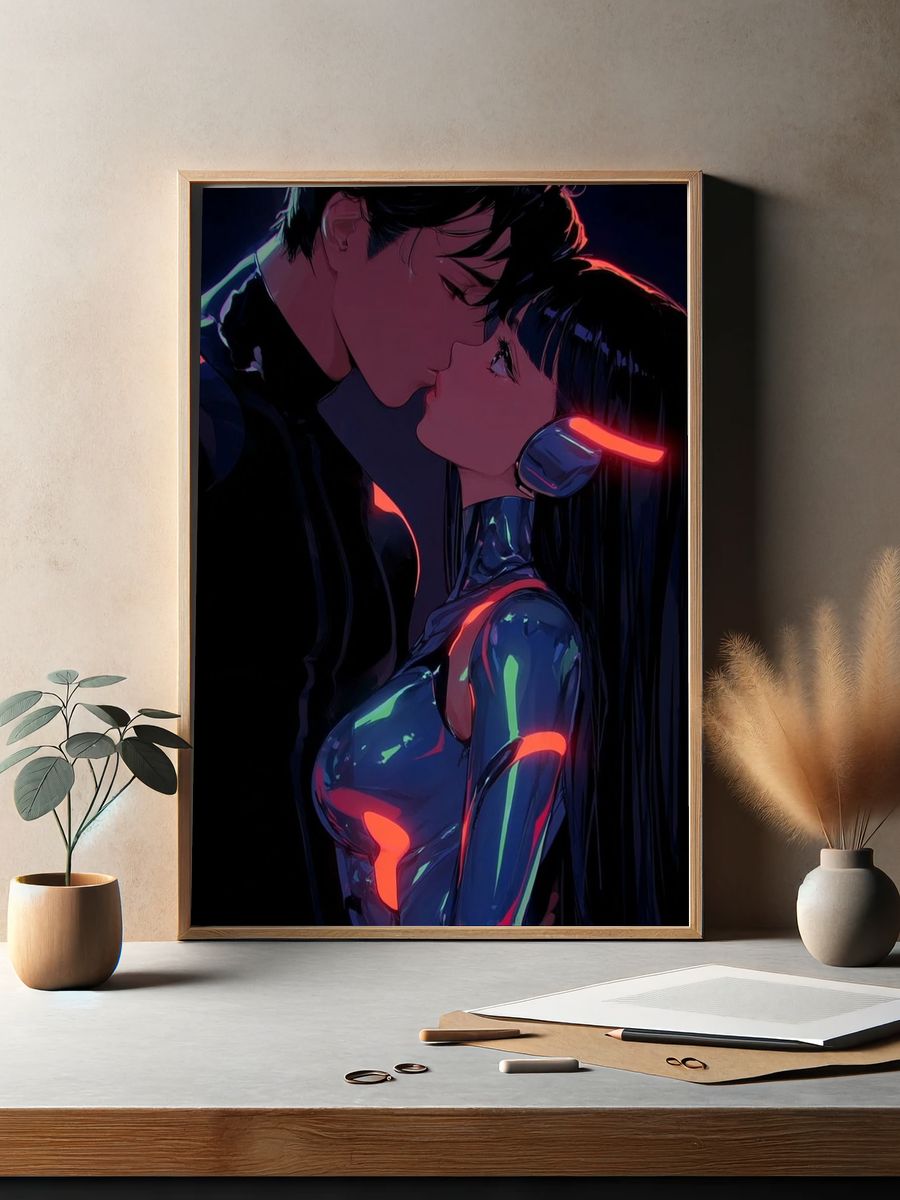Cyberpunk Lovers — Digital Art Print. — room view 2