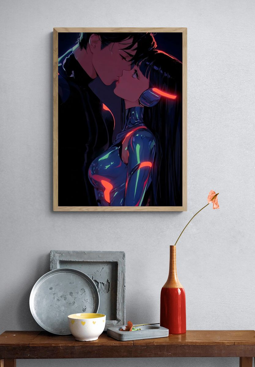 Cyberpunk Lovers — Digital Art Print. — room view 3
