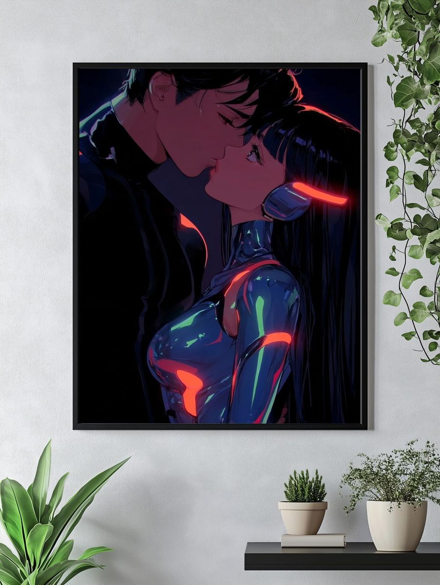 Cyberpunk Lovers — Digital Art Print. — room view 4