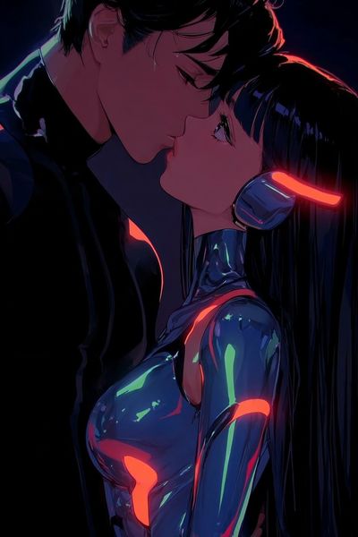Cyberpunk Lovers — Digital Art Print. poster print