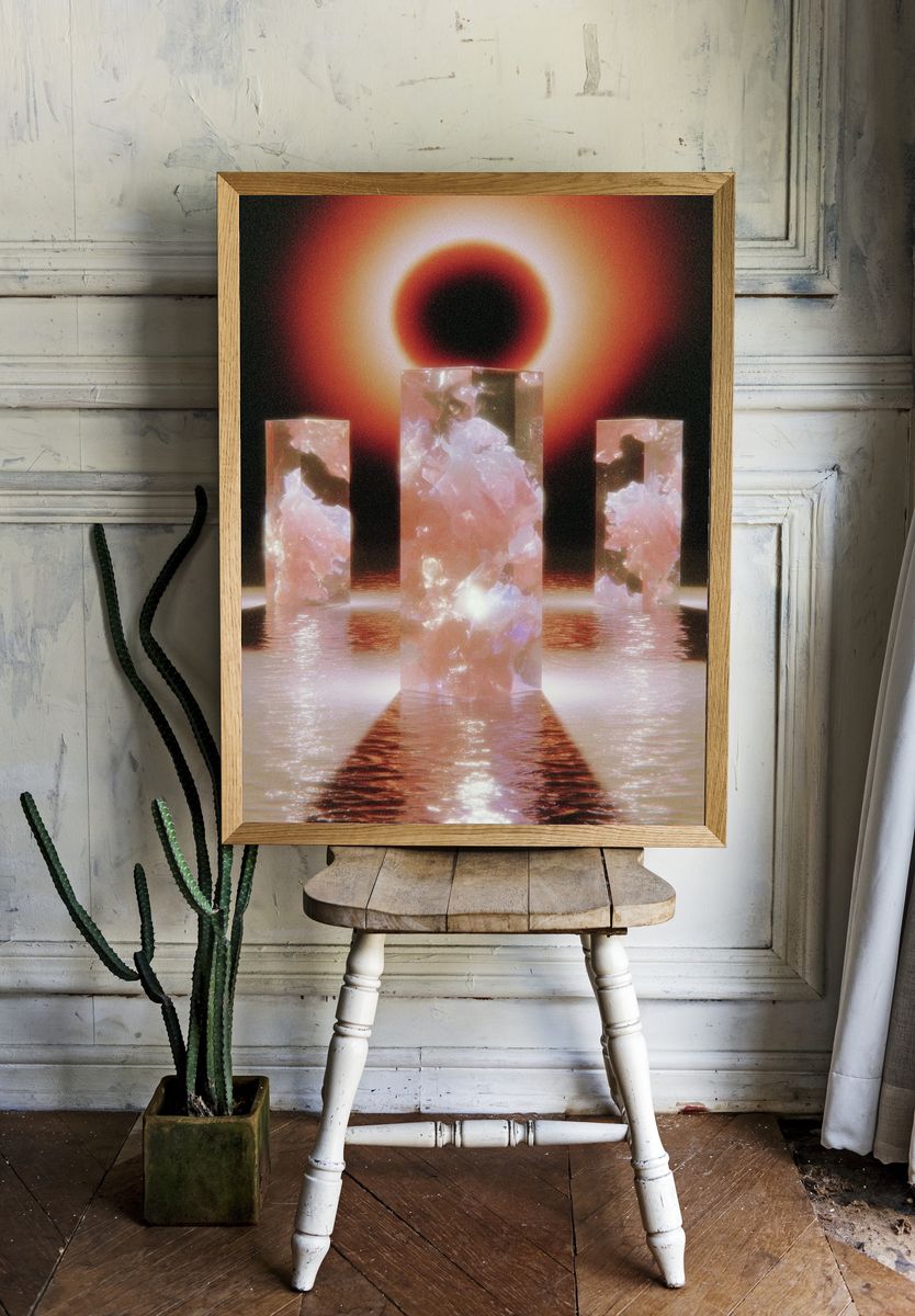 Crystal Pillars — Surrealism Print. — room view 1