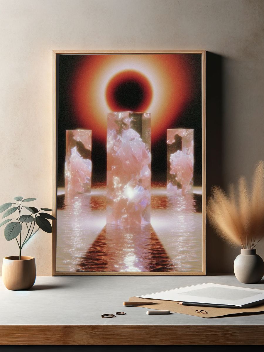 Crystal Pillars — Surrealism Print. — room view 2