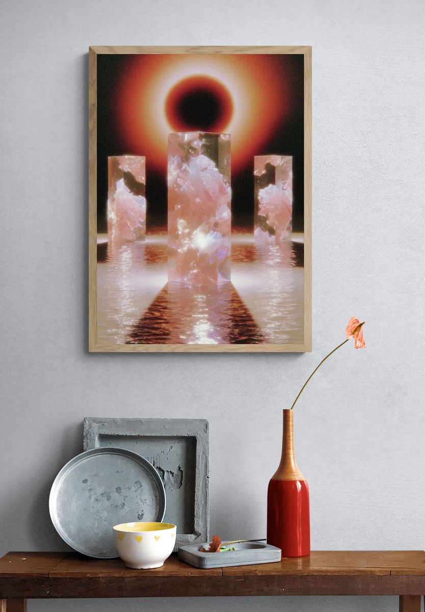 Crystal Pillars — Surrealism Print. — room view 3
