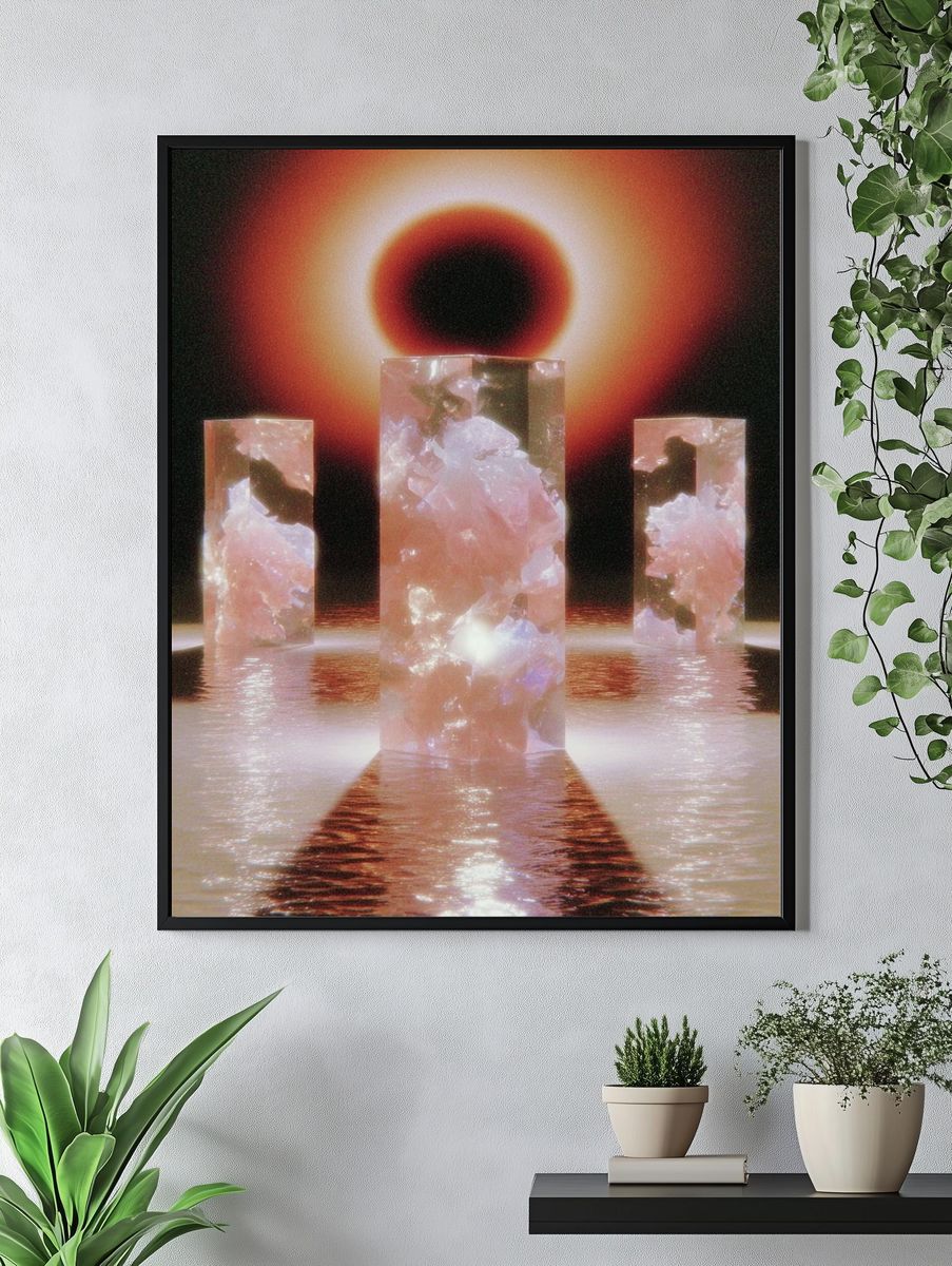 Crystal Pillars — Surrealism Print. — room view 4