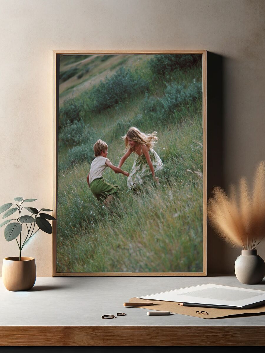 Children Playing in Meadow — Photography Print. — room view 2