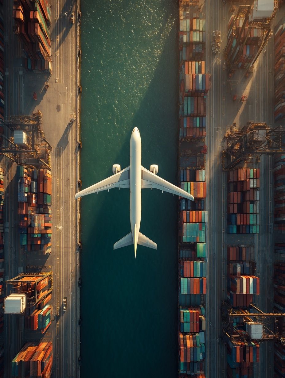 Cargo Plane Over Port Poster. poster detail