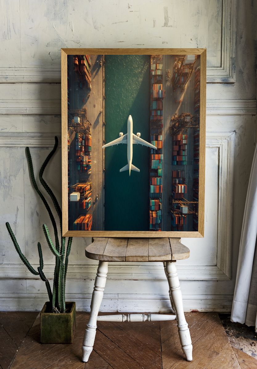 Cargo Plane Over Port Poster. room preview