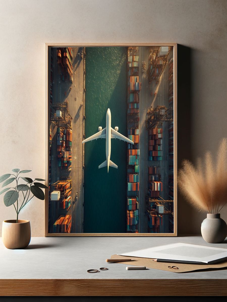 Cargo Plane Over Port Poster. — room view 2