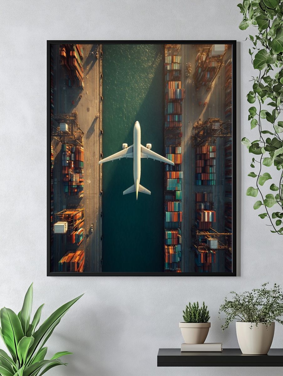 Cargo Plane Over Port Poster. — room view 4